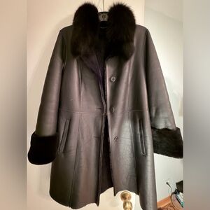 Black Fox Fur Shearling Lamb Women's Coat